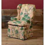 CHINTZ UPHOLSTERED WING CHAIR 39 x 27 1/2 x 23 in.