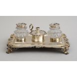 WILLIAM IV SILVER AND CUT GLASS INK STAND Robert Hennell, London, 1836, fully marked; the surface