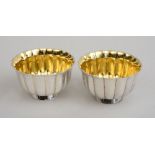 PAIR OF BULGARI 925 STERLING SILVER FOOTED CUPS In the Chien Lung style, with reeded bowls and