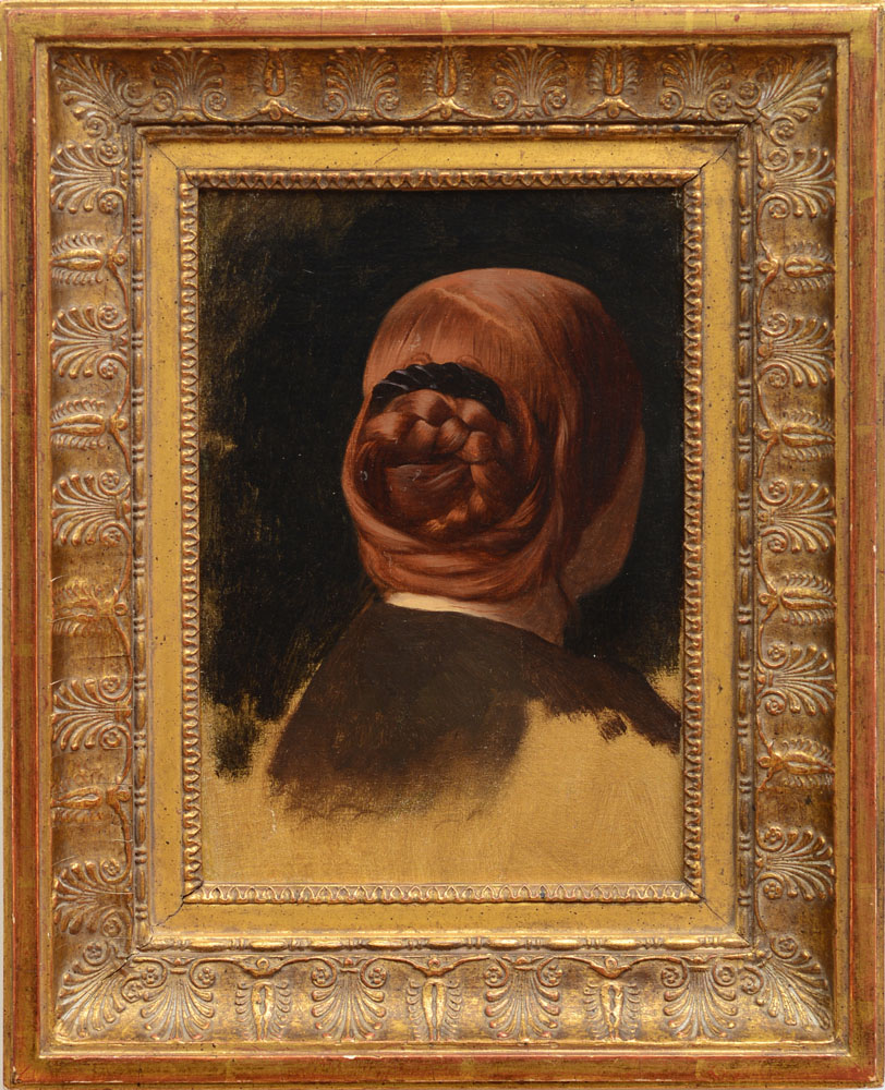 JEAN-LÉON GÉRÔME (1824-1904): WOMAN WITH A RED COILED BRAID (TÊTE DE FEMME VUE DE DOS) Oil on