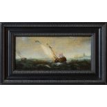 ATTRIBUTED TO HANS GODERIS (act. 1625-1643): SHIPPING IN CHOPPY WATERS Oil on panel, unsigned. 6 3/4