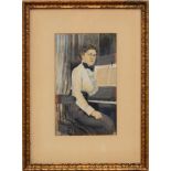 F.A. MODRICKER: WOMAN AT THE PIANO Gouache on paper, 1913, signed 'F.A. Modricker' and dated 'Feb