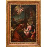 ITALIAN SCHOOL: NATIVITY SCENE Oil on canvas, unsigned, lined. 26 x 17 in., 32 x 23 in. (frame).