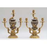 PAIR OF LOUIS XV STYLE GILT-BRONZE AND PATINATED BRONZE CANDELABRA