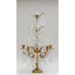 LOUIS XVI STYLE CUT-GLASS-MOUNTED GILT-METAL FIVE-LIGHT CANDELABRUM