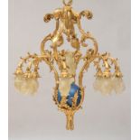 PAIR OF LOUIS XV STYLE BLUE-ENAMEL AND GILT-BRONZE EIGHT-LIGHT CHANDELIERS