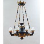 NAPOLEON III PATINATED AND GILT-BRONZE EIGHT-LIGHT CHANDELIER