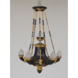 EMPIRE STYLE TAINATED GILT-BRONZE SIX-LIGHT CHANDELIER