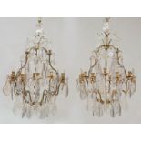 PAIR OF LOUIS XV STYLE GILT-BRONZE AND GLASS TWENTY-TWO-LIGHT CHANDELIERS