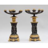 PAIR OF EMPIRE GILT-BRONZE SIX-LIGHT CANDELABRA