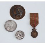 FRENCH BRONZE RELIEF MEDAL OF NAPOLEON I AND THREE OTHER MEDALLIONS