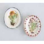 TWO ENGLISH CREAMWARE RELIEF-DECORATED MINIATURE OVAL PLATTERS