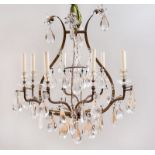 LOUIS XV STYLE GILT-METAL-MOUNTED FACETED-GLASS AND ROCK-CRYSTAL EIGHT-LIGHT CHANDELIER