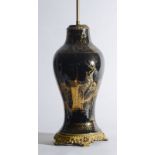 CHINESE GILT-DECORATED MIRROR BLACK-GLAZED PORCELAIN VASE, NOW MOUNTED AS A LAMP