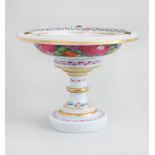 CONTINENTAL GILT-METAL-MOUNTED ENAMEL-PAINTED OPAQUE GLASS TWO-PIECE STEMMED COMPOTE