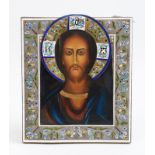 RUSSIAN ICON OF CHRIST PANTOCRATOR IN BLUE ROBES