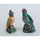 CONTINENTAL FAIENCE FIGURE OF A PARROT AND A CHINESE PORCELAIN FIGURE OF A PARROT