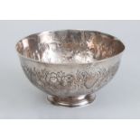 AMERICAN SILVER FOOTED BOWL WITH LATER REPOUSSÉ DECORATION