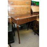 A Mahogany card table the twin flap top on shaped