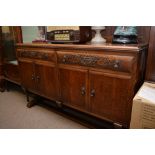 An Oak Dining room suite comprising of a table,fou