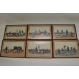 A set of six Chinese rice paper pictures depicting