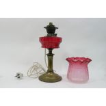 A Victorian oil lamp converted to electricity with