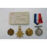 Three WW1 medals comprising a 1914-15 Star and Bri