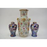 Chinese canton vases and a pair of Japanese vases