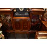 An Edwardian inlaid display cabinet, the center fi