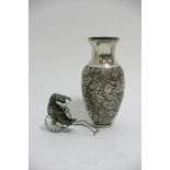 A Small Chinese Silver Vase decorated with flowers and foliage and small Silver Rickshaw