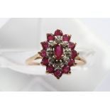 A ruby and diamond cluster ring