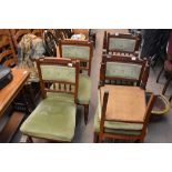 A set of six Edwardian walnut dining chairs with g