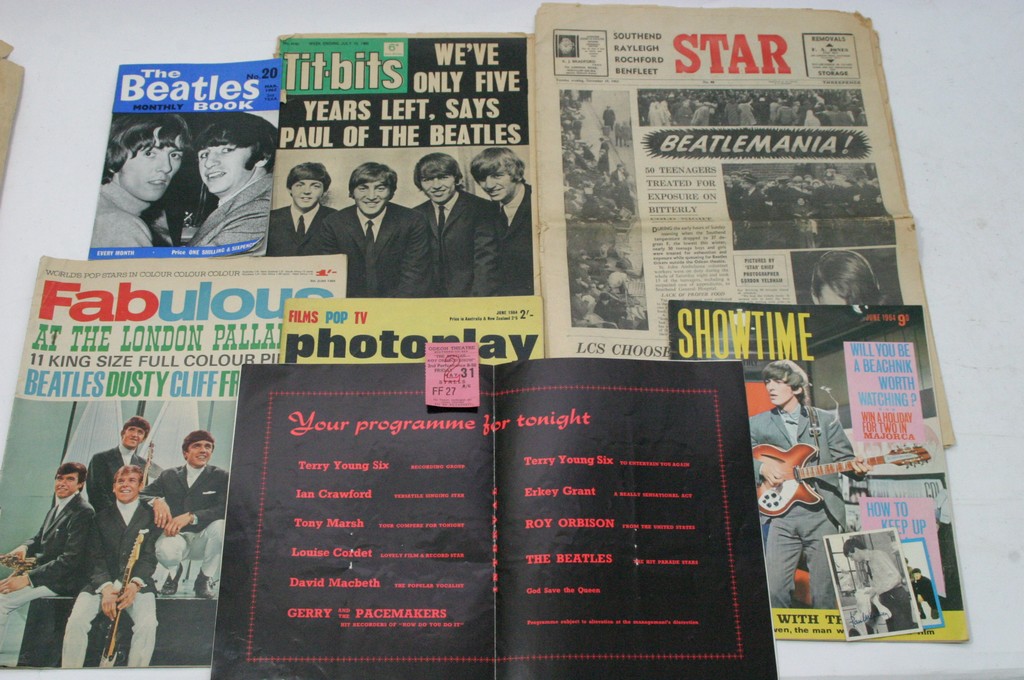 A collection of Beatles magazines and memorabilia