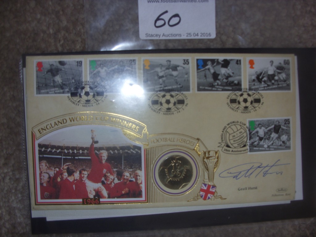 1966 World Cup Signed First Day Cover: Nice 1996 FDC with coin and stamps of Football legends and