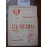 71/72 U.T.A. Arad v Tottenham Football Programme: Hard to obtain red version of the UEFA cup match