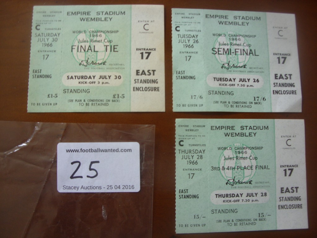 1966 World Cup Final + Semi Final Unused Football Tickets: Rare chance to obtain the England v