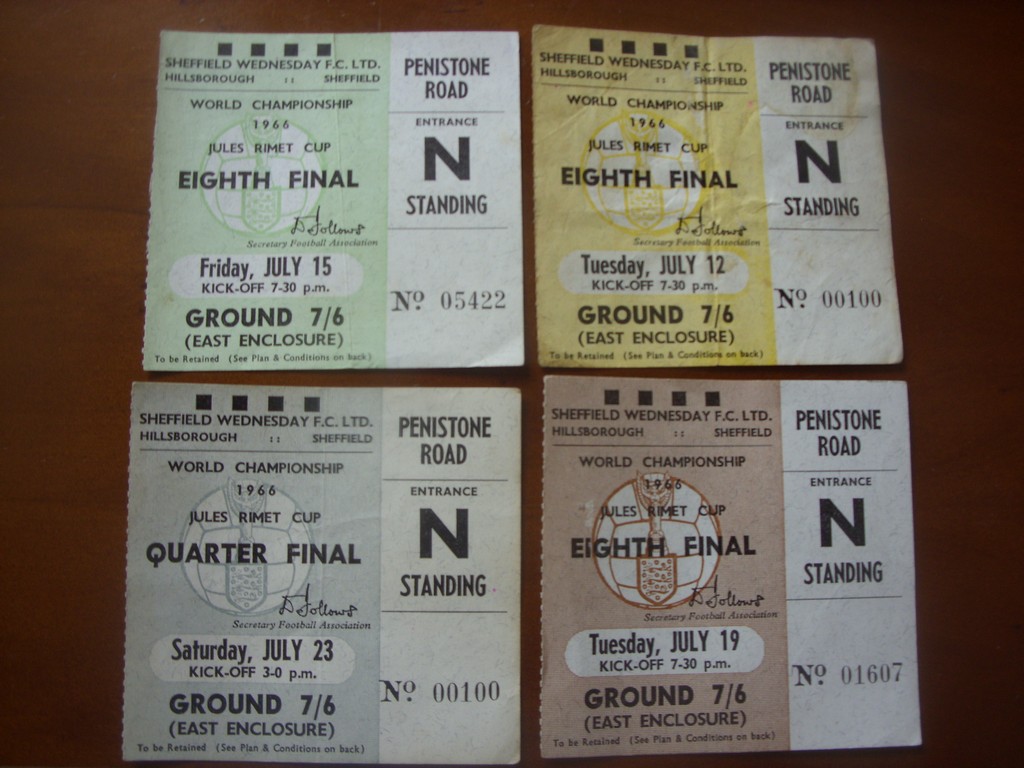 1966 Hillsborough World Cup Football Tickets: All the 4 matches played at Sheffield Wednesday on the