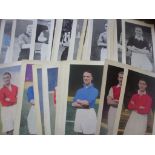 Topical Times Football Cards: 45 black and white plus 13 colour. All except one of the long thin