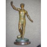 Art Deco Football Figure: Spelter figure measuring 45cm depicting player kicking ball which has