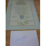 England Centurions Signed Football Certificate: Stunning item issued by the Football Association