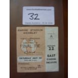 1966 World Cup Final Ticket England v West Germany: Very good condition ticket dated 30/7/66.