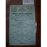 48/49 West Ham "A" v Arsenal "A" Football Programme: 'A' team single sheet programme dated 06/04/49.