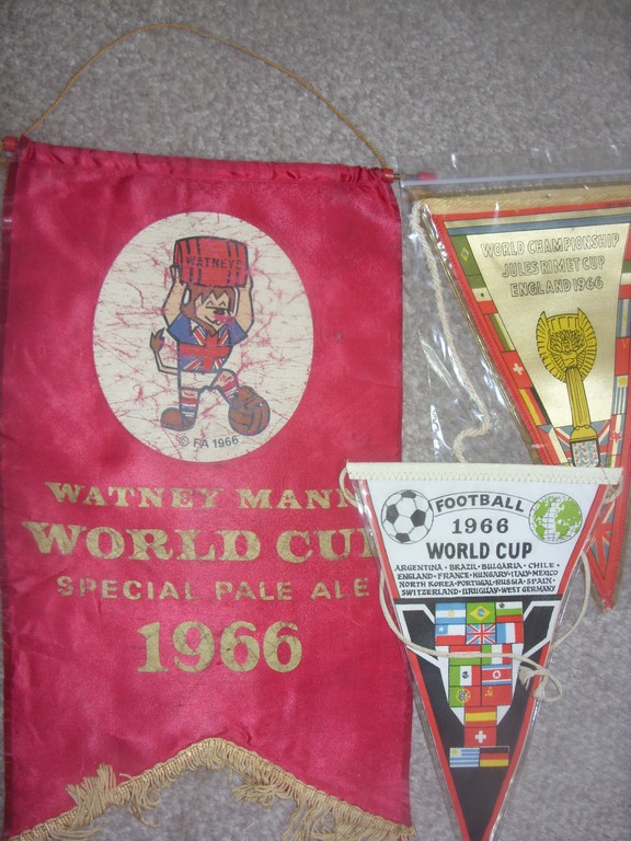 1966 World Cup Pennant Collection: 2 rare different double sided original pennants 1 depicting