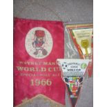 1966 World Cup Pennant Collection: 2 rare different double sided original pennants 1 depicting