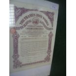 Thames Iron Works Share Certificate: An actual certificate not debenture issued to Captain John Ford