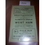 47/48 Plymouth Argyle v West Ham Football Programme: Dated 8 11 1947 in very good condition with