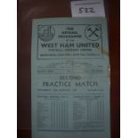 1949 West Ham Practice Match Football Programme: Second practice match dated 13/8/49. Slight mark to