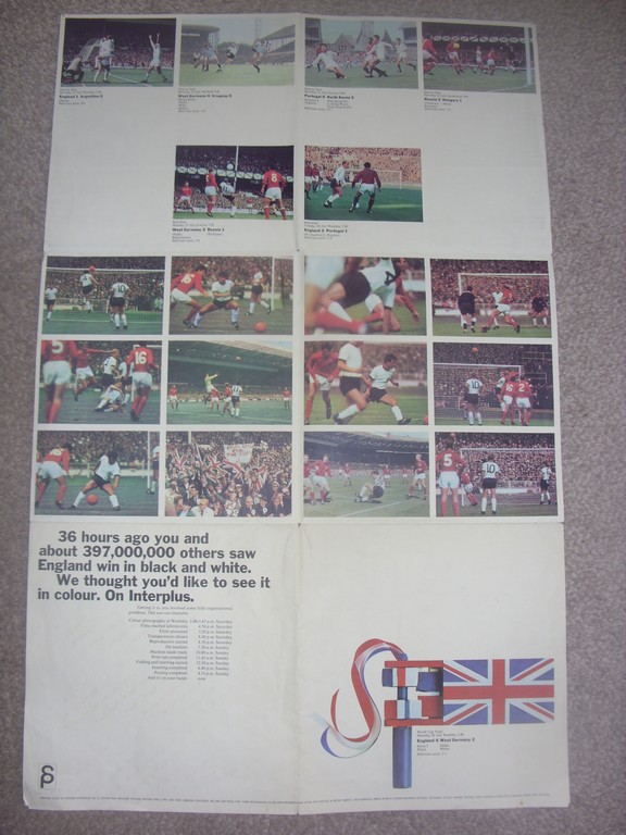 1966 World Cup Finals Poster: Rare poster with match action picture from many matches including