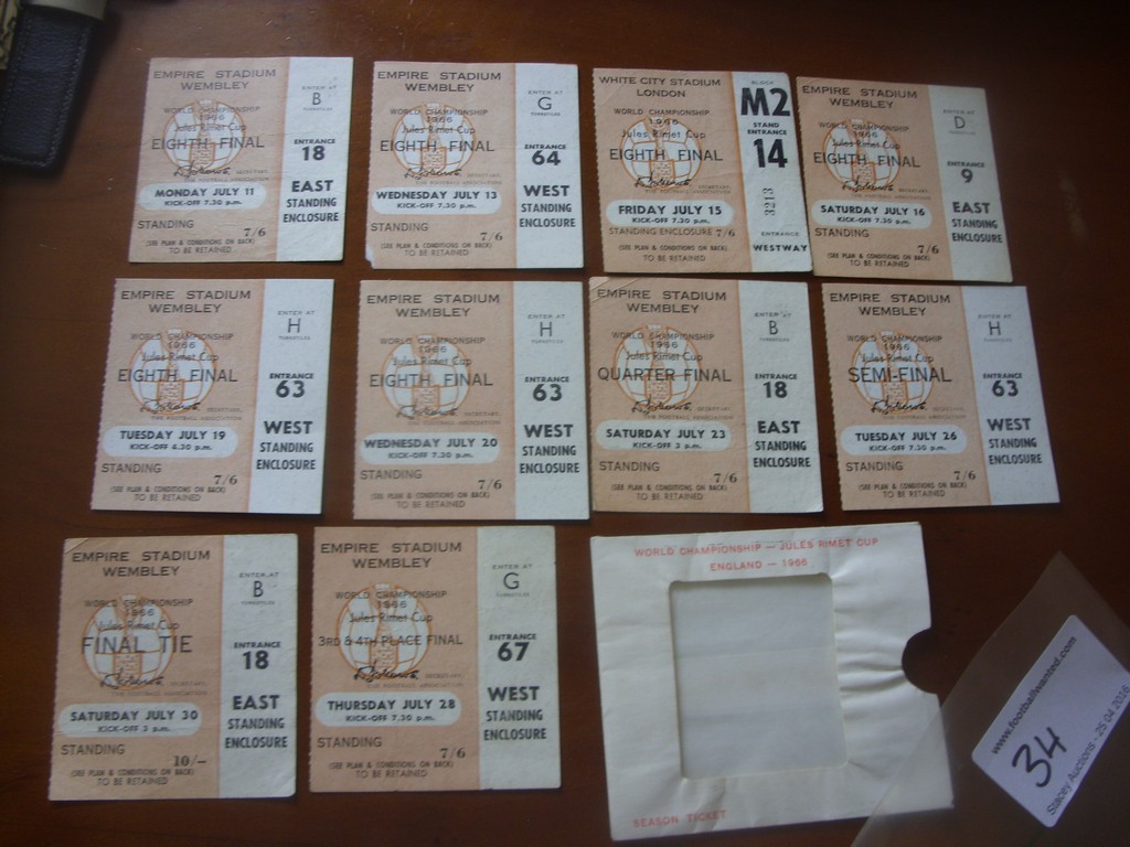 1966 World Cup Complete Set Of Salmon London Football Tickets: All 9 games from Wembley including