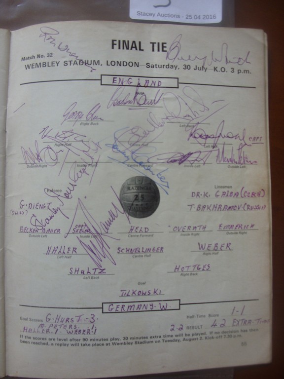 1966 Fully Signed England Programme: 1966 World Cup tournament brochure signed on page 55 (final tie